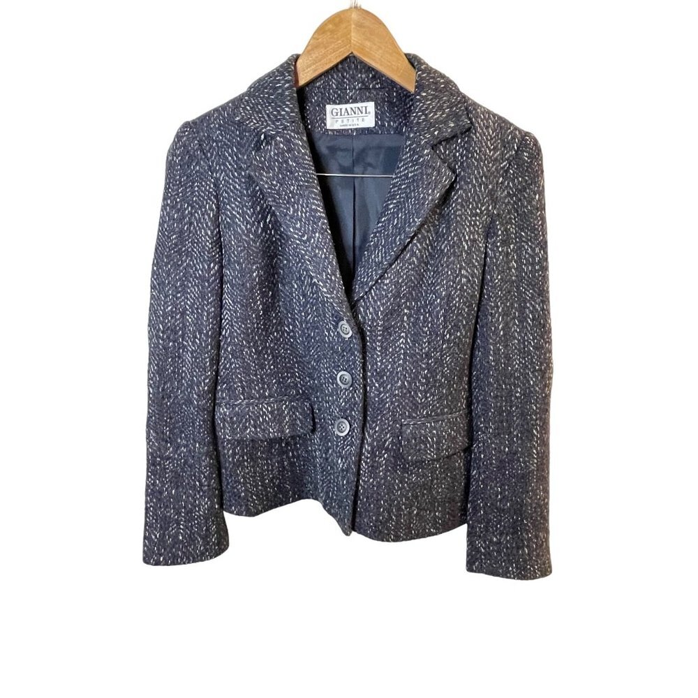 Gianni Gray Tweed Silk Three Button Blazer Jacket Sz 4